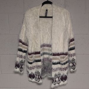 Design Lab Lord & Taylor Open Front Eyelash Knit Cardigan Size M, NWOT